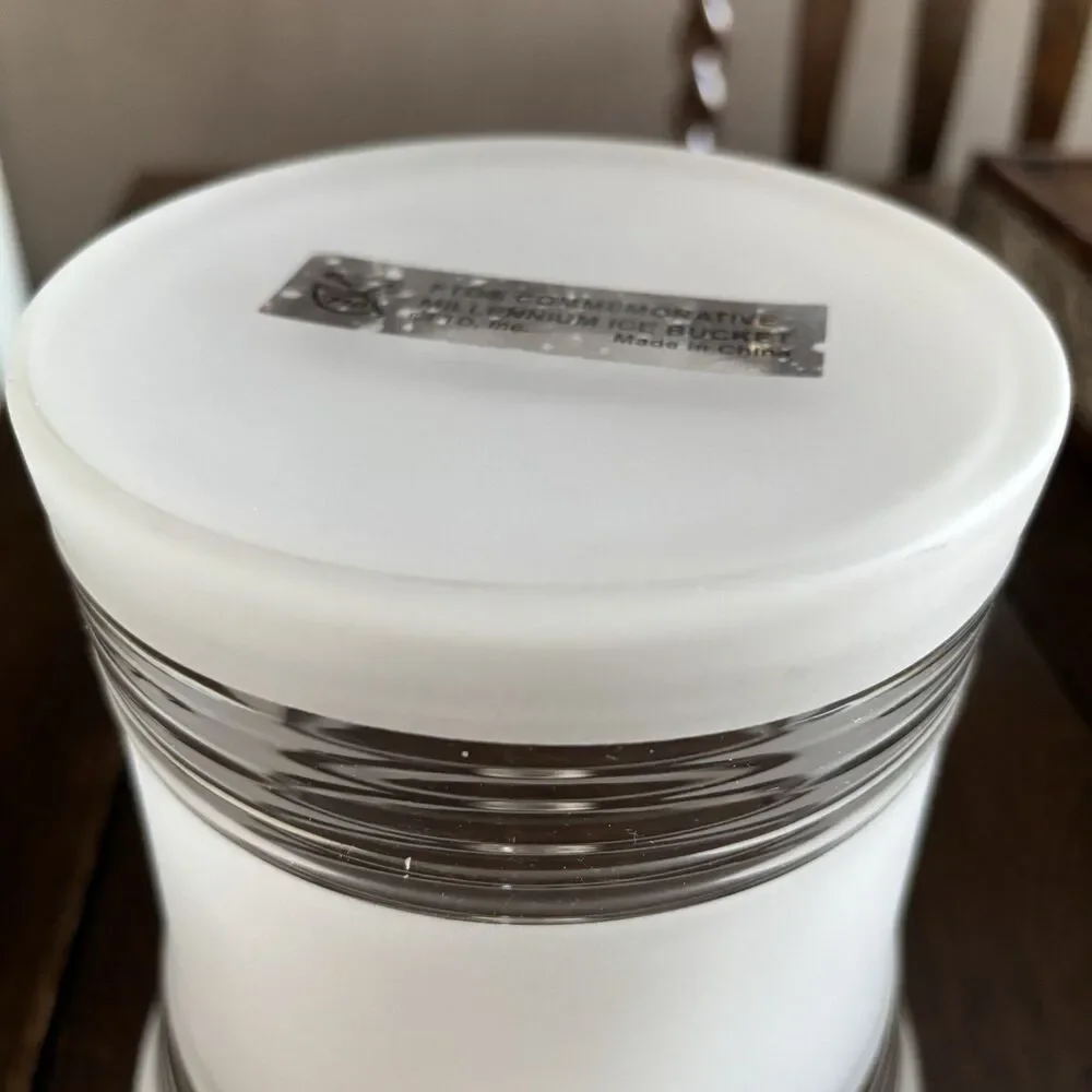 Vintage FTD Commemorative Millennium Ice Bucket Frosted Glass Scroll Handles 2qt